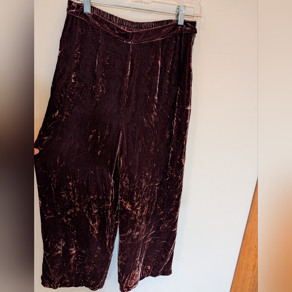 Silk Velvet Chocolate Brown Cropped Wide Leg Vintage Pants